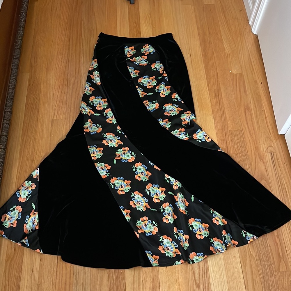 Free people floral satin and velvet mermaid maxi skirt